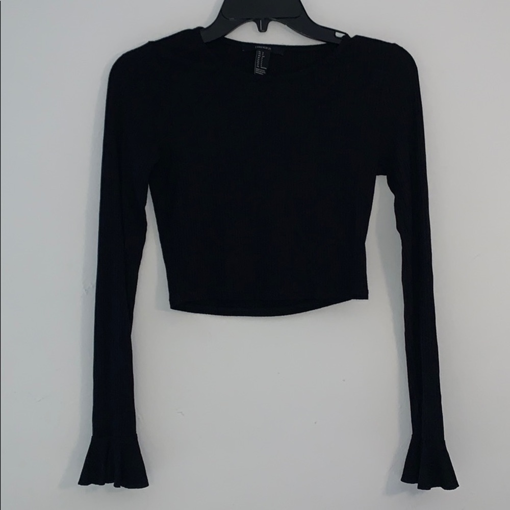 Forever 21 Black Crop Top with Trumpet Sleeves
